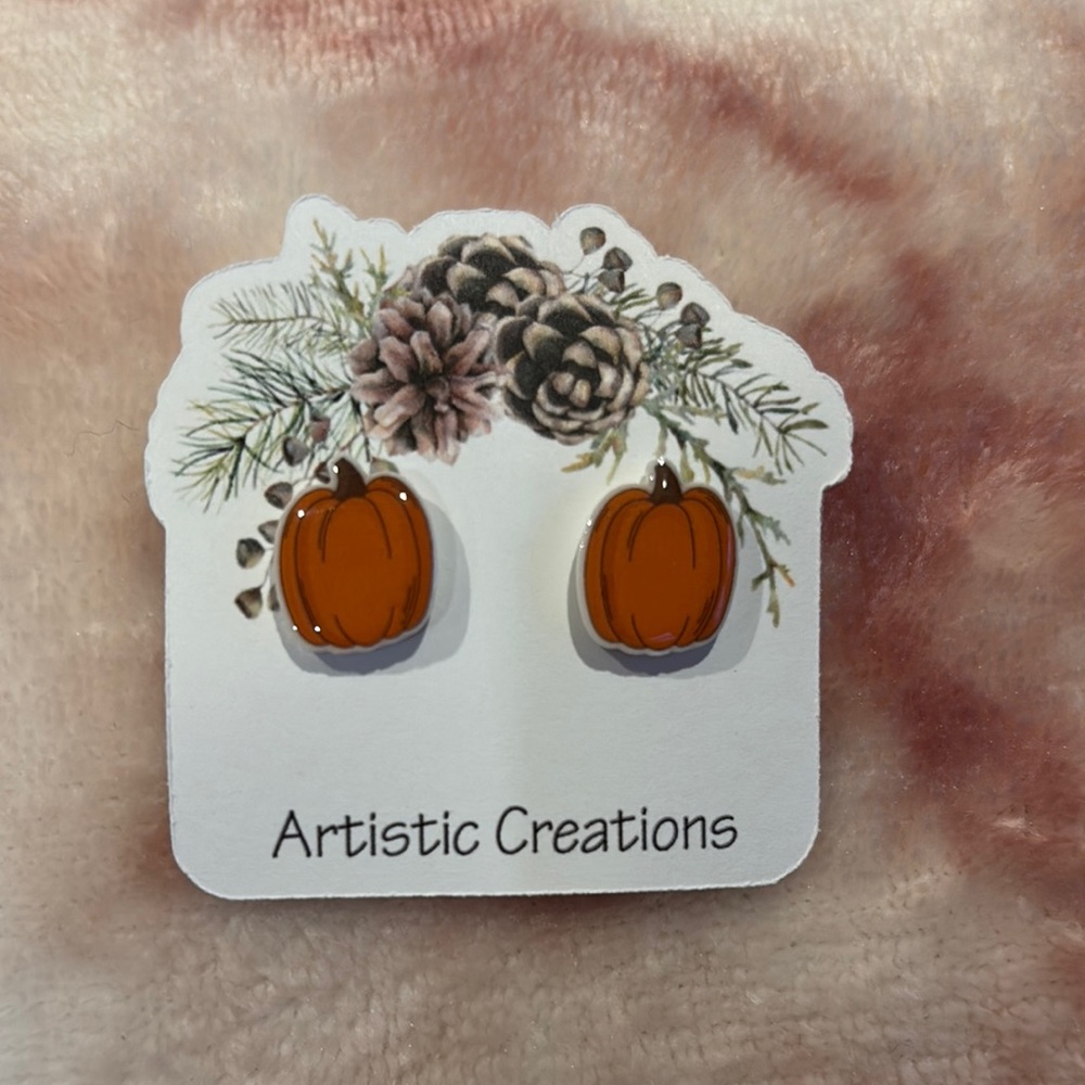 Pumpkin Stud Artwear Pierced Earrings by Artistic Creations NWT Handcrafted